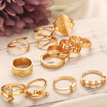 13 Piece Medallion Ring Set With Austrian Crystals 18K Gold Plated Ring ITALY Design - Qobeyhub