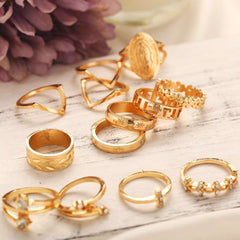 13 Piece Medallion Ring Set With Austrian Crystals 18K Gold Plated Ring ITALY Design - Qobeyhub