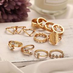 13 Piece Medallion Ring Set With Austrian Crystals 18K Gold Plated Ring ITALY Design - Qobeyhub