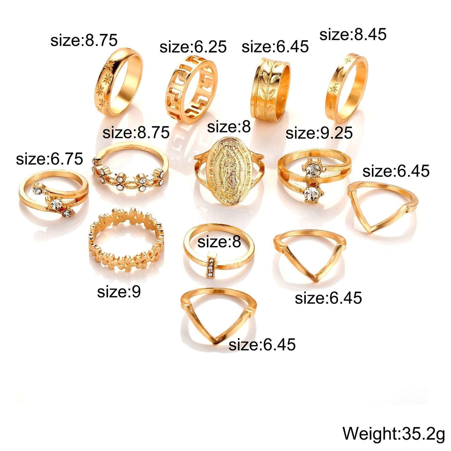 13 Piece Medallion Ring Set With Austrian Crystals 18K Gold Plated Ring ITALY Design - Qobeyhub