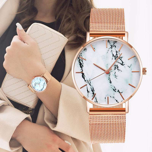 Fashion Rose Gold Mesh Band Creative Marble Female Wrist Watch Luxury Women Quartz Watches Gifts Relogio Feminino Drop Shipping - Qobeyhub