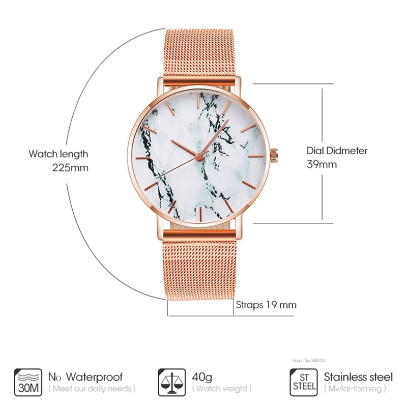 Fashion Rose Gold Mesh Band Creative Marble Female Wrist Watch Luxury Women Quartz Watches Gifts Relogio Feminino Drop Shipping - Qobeyhub