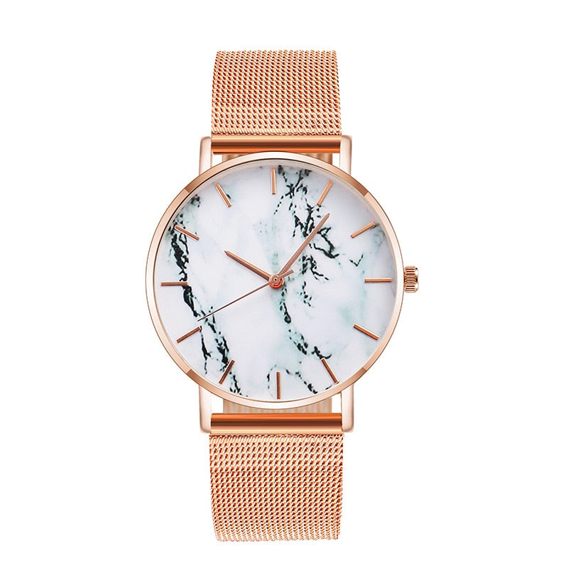 Fashion Rose Gold Mesh Band Creative Marble Female Wrist Watch Luxury Women Quartz Watches Gifts Relogio Feminino Drop Shipping - Qobeyhub