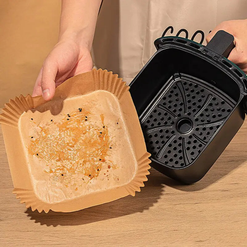 ✨ Disposable Air Fryer Liners - 50 Non-Stick, Heat-Resistant Square Parchment Paper Trays for Hassle-Free Cooking 🍳