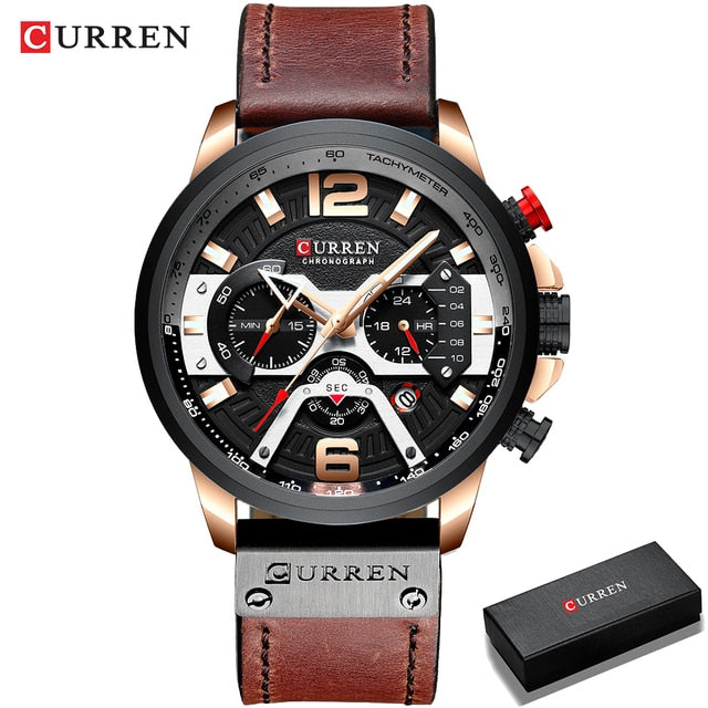 Military Leather Chronograph Wristwatch - Qobeyhub