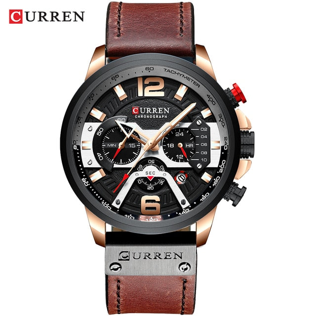 Military Leather Chronograph Wristwatch - Qobeyhub