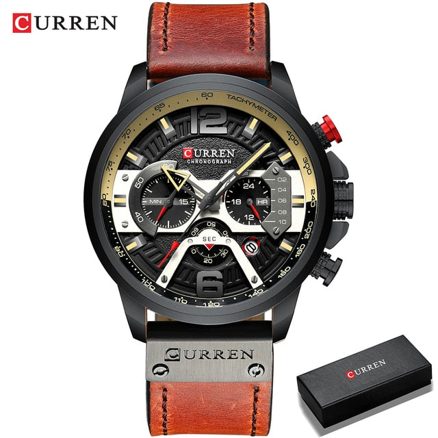 Military Leather Chronograph Wristwatch - Qobeyhub