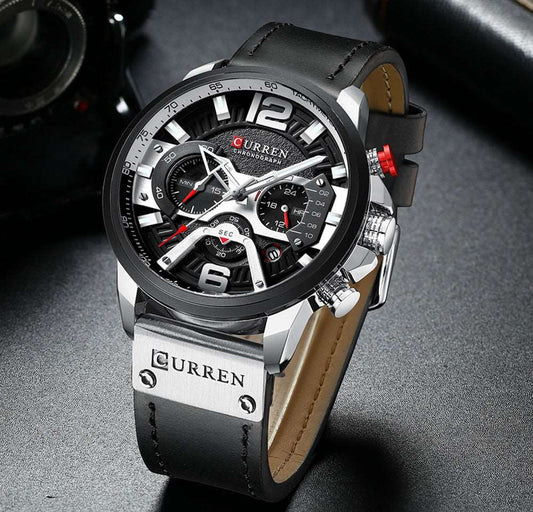 Military Leather Chronograph Wristwatch - Qobeyhub