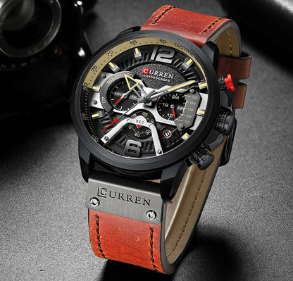 Military Leather Chronograph Wristwatch - Qobeyhub