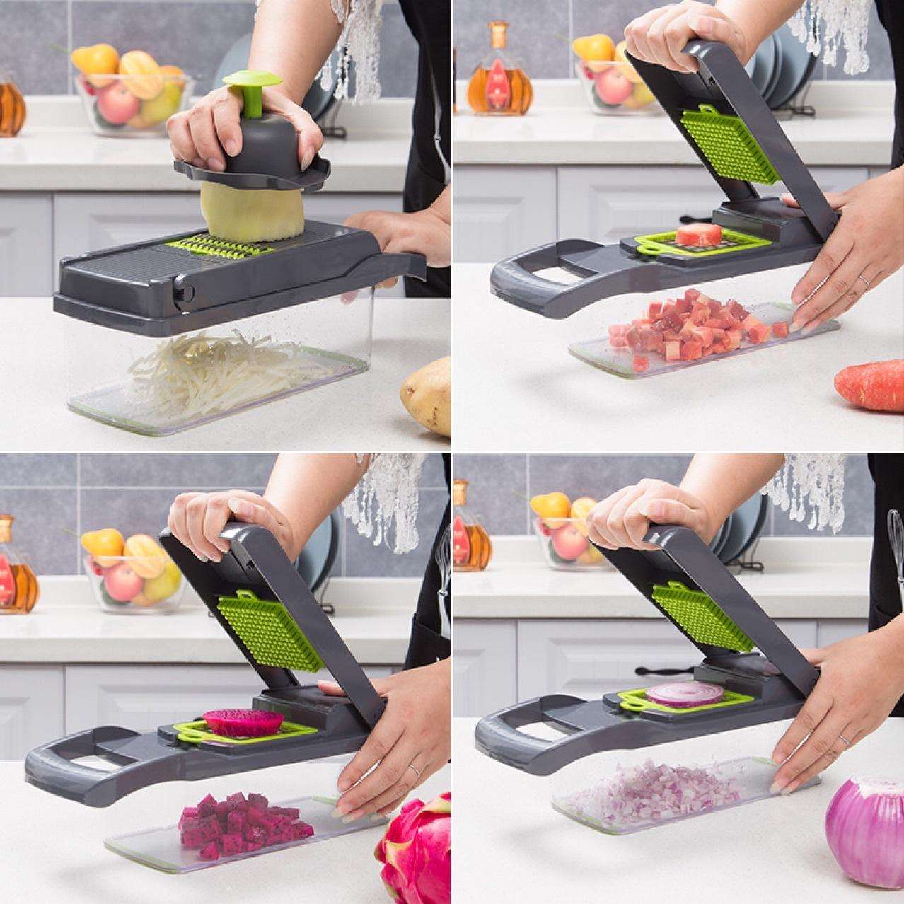 ProChop 14-in-1 Vegetable Chopper - Kitchen Mandoline Slicer with Anti-Slip Design & Drainage Basket - Qobeyhub