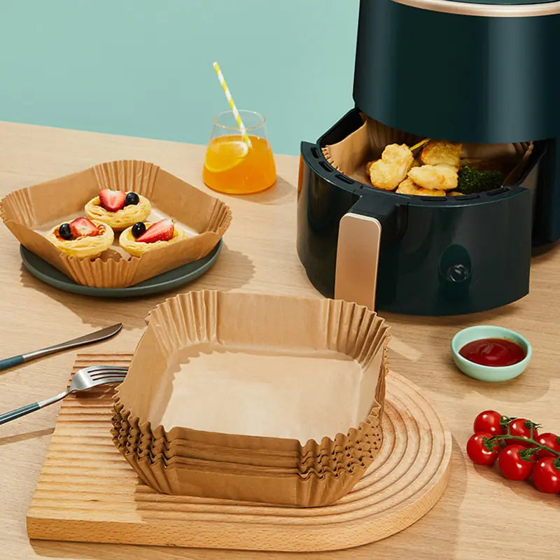 ✨ Disposable Air Fryer Liners - 50 Non-Stick, Heat-Resistant Square Parchment Paper Trays for Hassle-Free Cooking 🍳